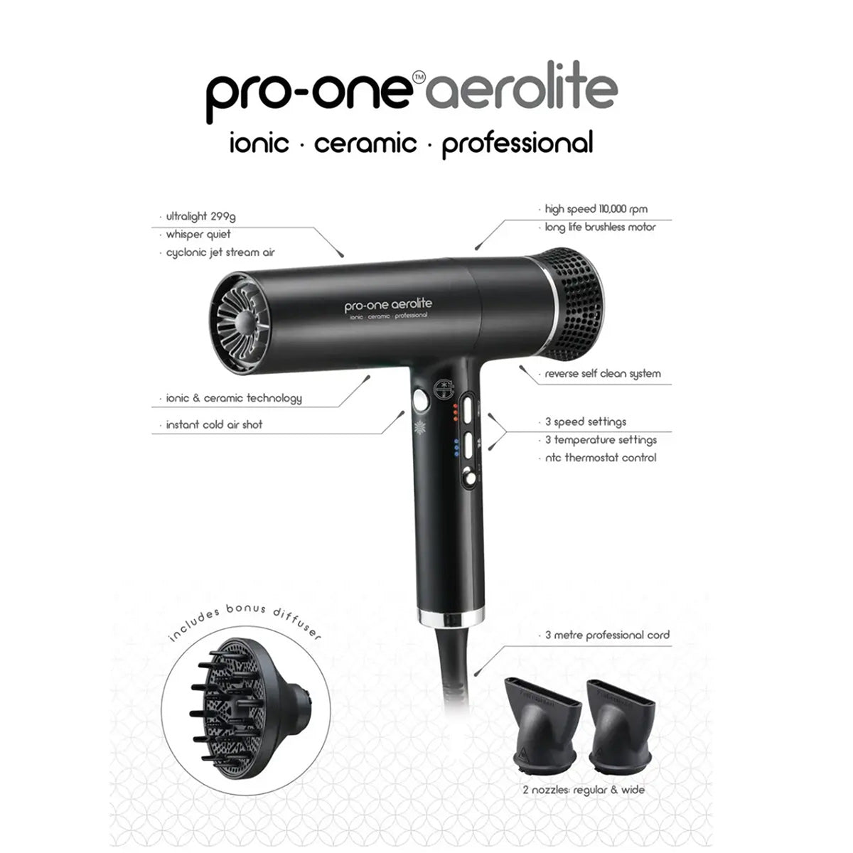 Pro-One Aerolite Hairdryer Black
