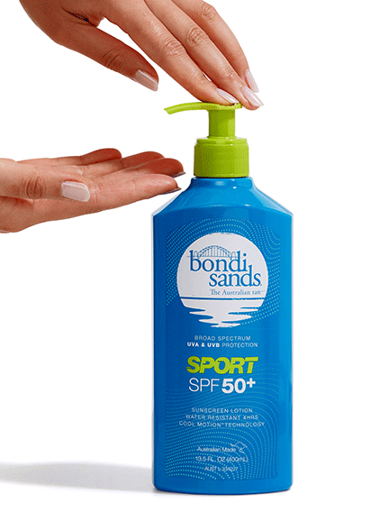 Bondi Sands Sport SPF 50+ Sunscreen Lotion Pump (400ml) in use