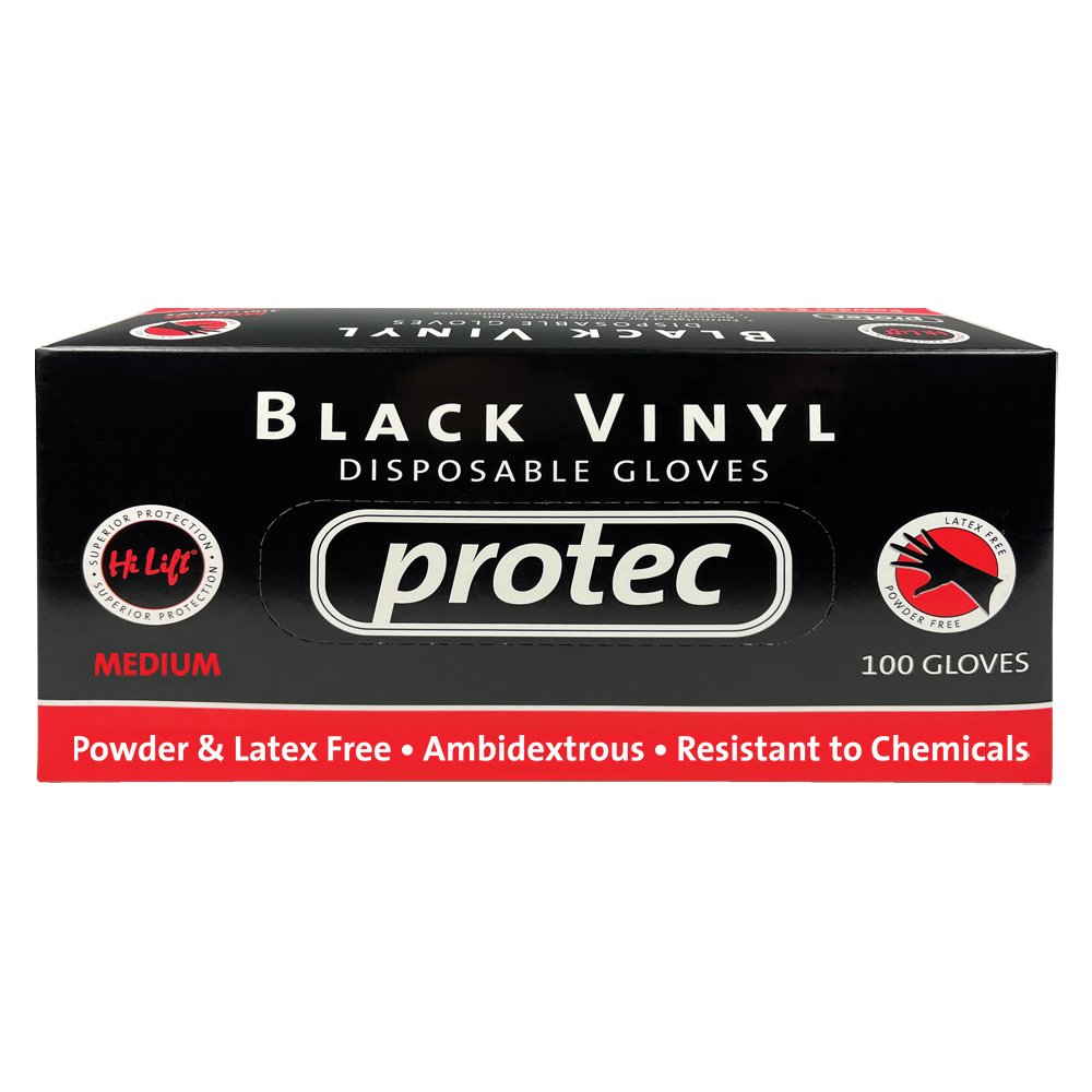 Hi Lift Protec Black Vinyl Disposable Gloves 100 pcs