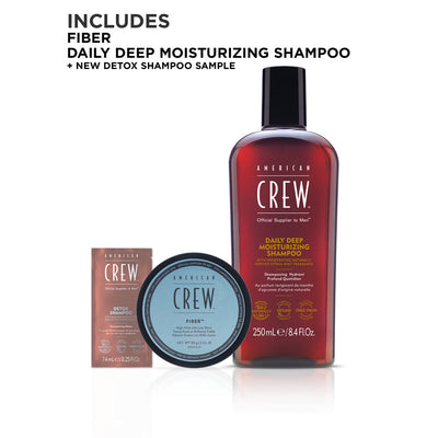 American Crew Next Level Fiber Pack fiber, daily deep moisturising shampoo and new detox shampoo sample