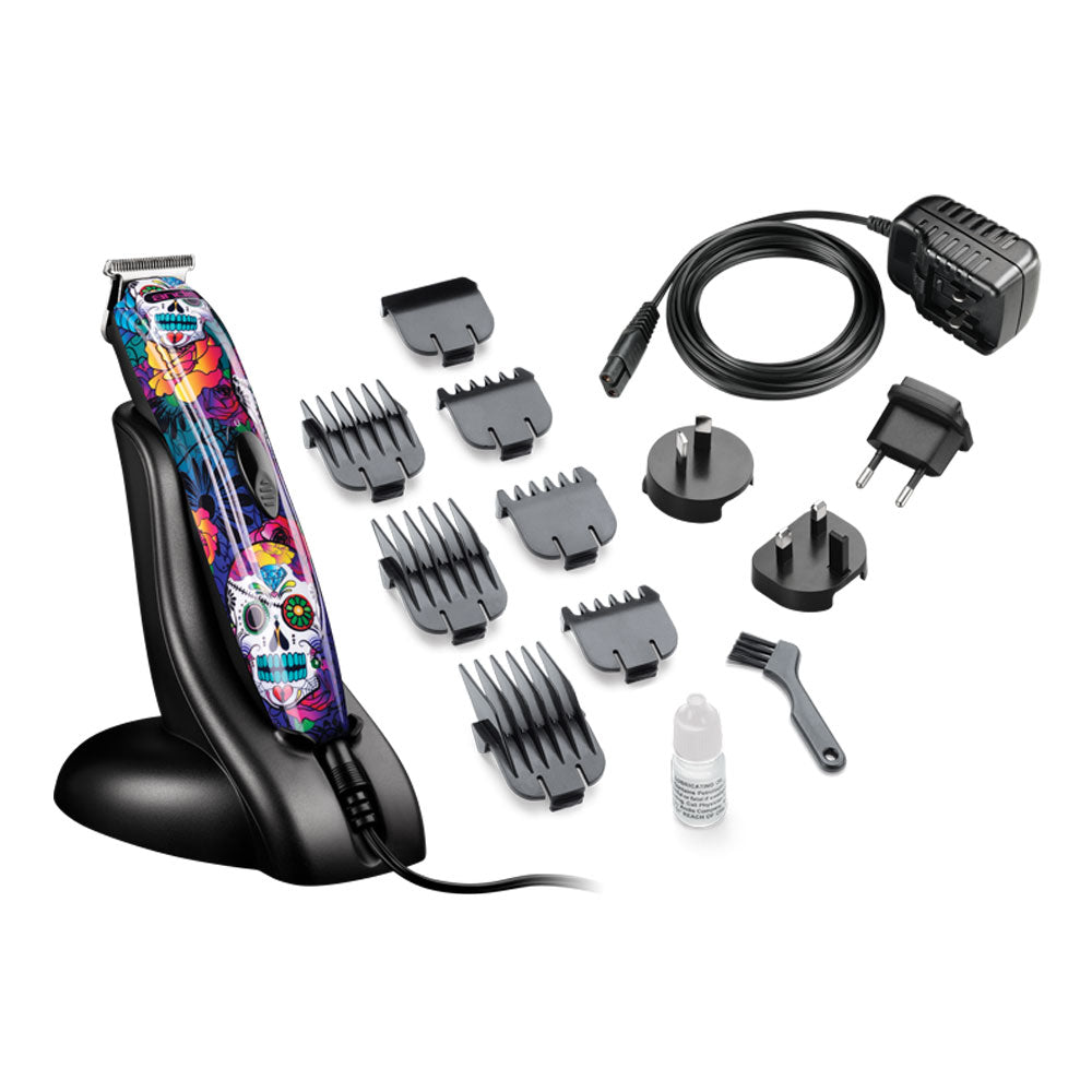 Andis SlimLine Ion Cordless Trimmer Sugar Skull kit inclusions