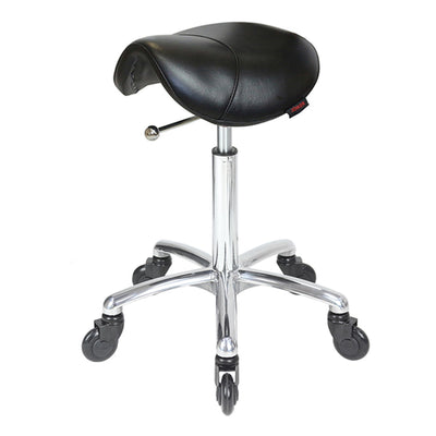 Joiken Saddle Stool with Click'n Clean Castor Wheels Black Upholstery Chrome Base No Back