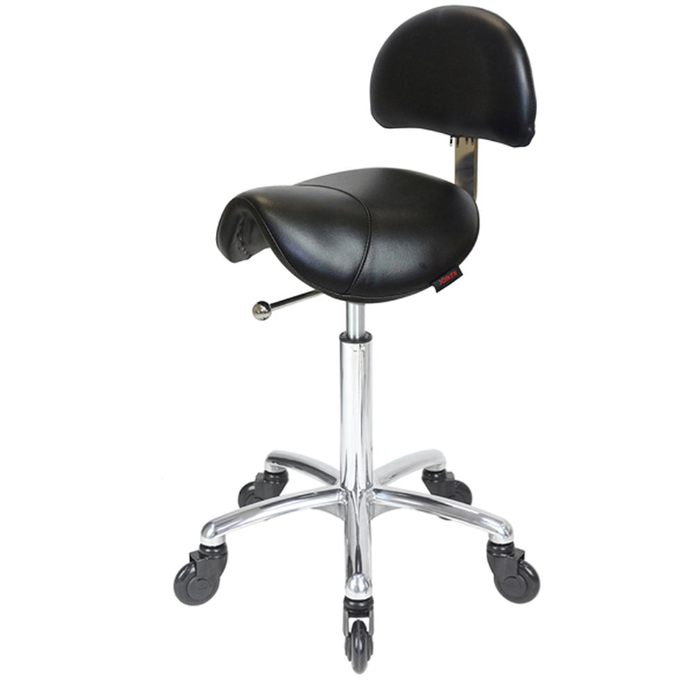 Joiken Saddle Stool with Click'n Clean Castor Wheels Black Upholstery Chrome Base With Back