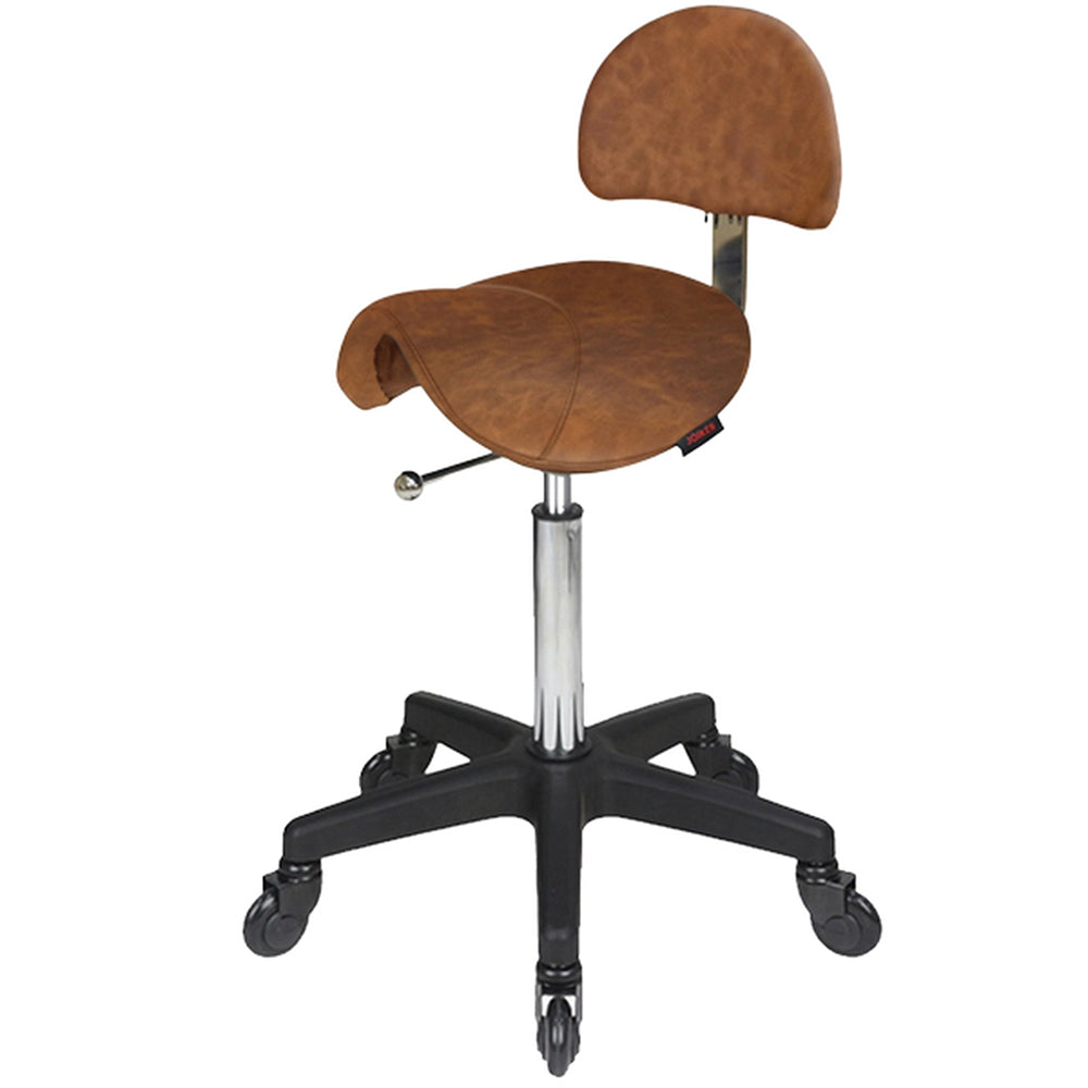 Joiken Saddle Stool with Click'n Clean Castor Wheels Tan Upholstery Black Base With Back