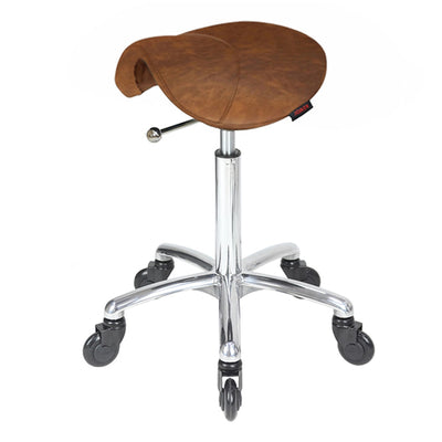 Joiken Saddle Stool with Click'n Clean Castor Wheels Tan Upholstery Chrome Base No Back