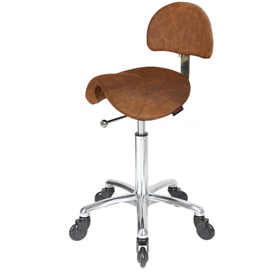 Joiken Saddle Stool with Click'n Clean Castor Wheels Tan Upholstery Chrome Base With Back