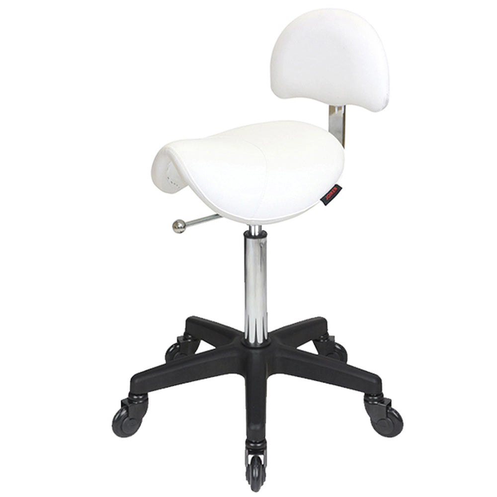 Joiken Saddle Stool with Click'n Clean Castor Wheels White Upholstery Black Base With Back
