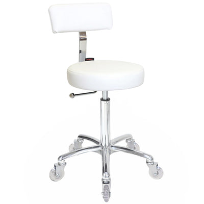 Joiken Sprint Stool with Clear Wheels White Upholstery Chrome Base