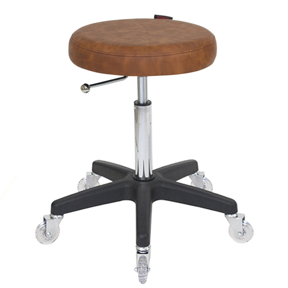 Joiken Turbo Stool with Clear Wheels Tan Upholstery Black Base