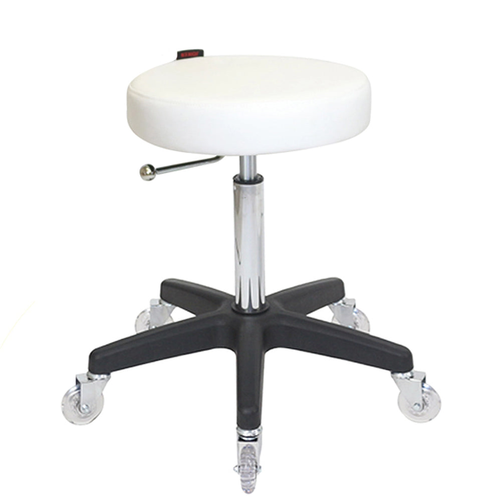 Joiken Turbo Stool with Clear Wheels White Upholstery Black Base