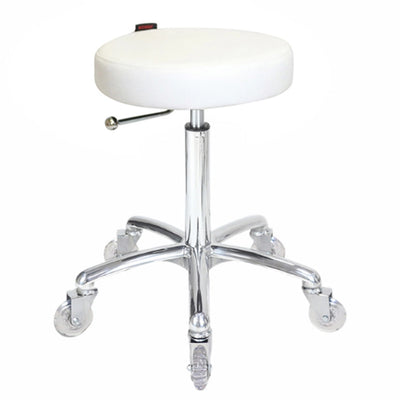 Joiken Turbo Stool with Clear Wheels White Upholstery Chrome Base