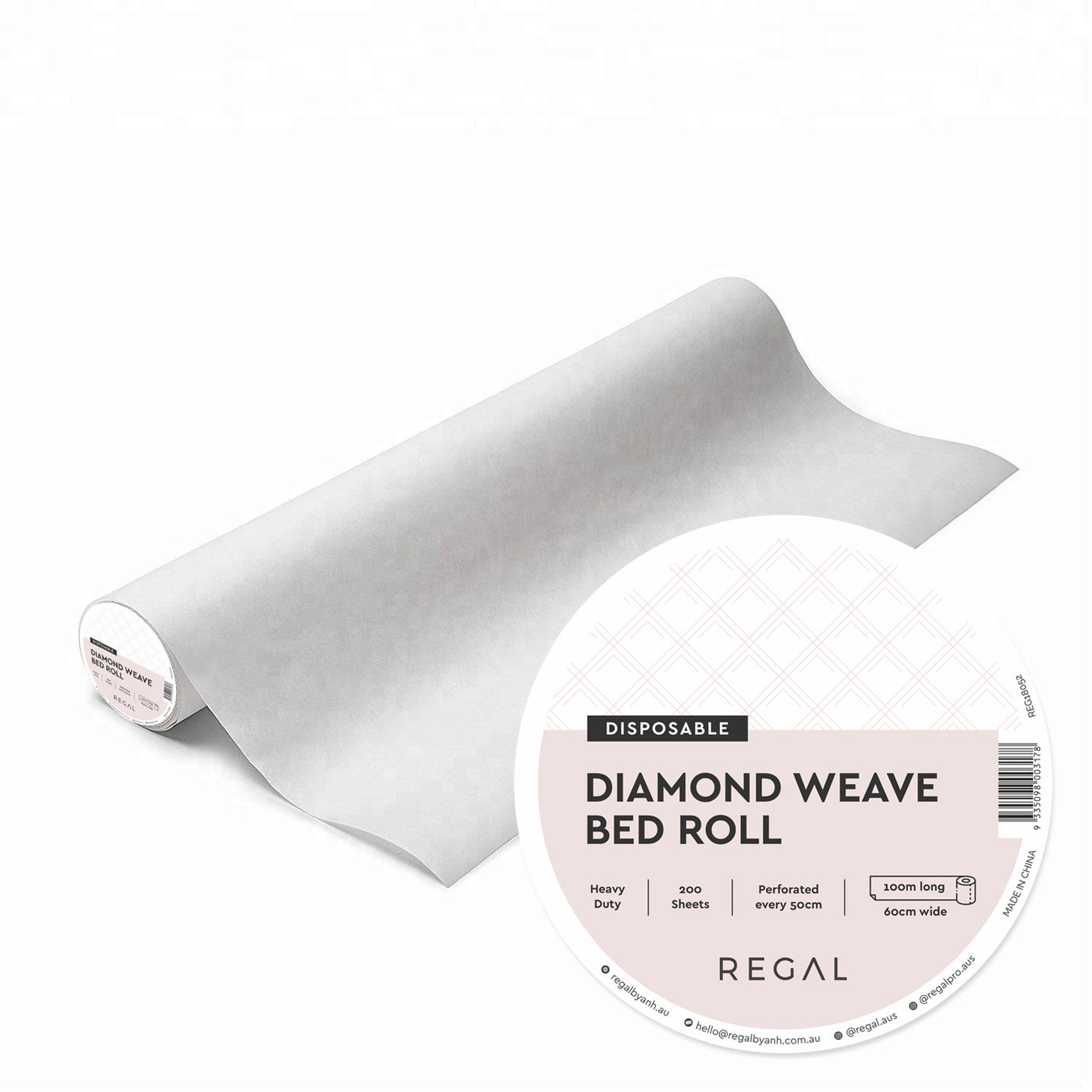 Regal by Anh Disposable Heavy Duty Perforated Diamond Weave Bed Roll 100m x 60cm 200 sheets